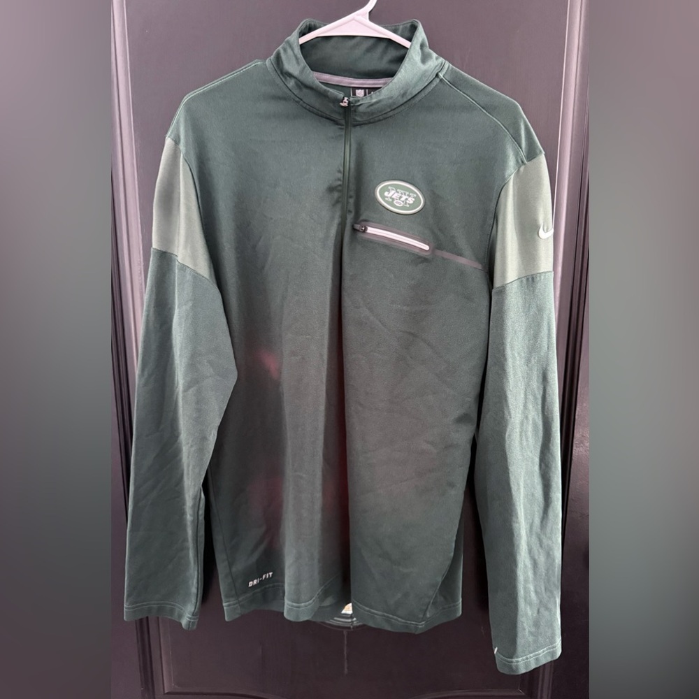 New York Jets Pullover Shirt Mens Green Quarter Zip Long Sleeve NFL Nike C12